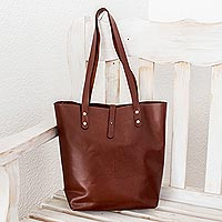 Leather tote bag, 'Exceptional' - Dark Brown And Gold Leather Tote Bag From El Salvador