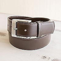 Men's leather belt, 'Subtle Elegance in Brown' - Hand Crafted Dark Brown Men's Leather Belt
