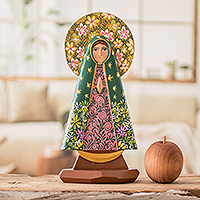 Wood sculpture, 'In Her Image' - Hand Carved Nicaraguan Virgin of Guadalupe Sculpture