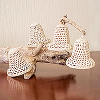 Natural fiber ornaments, 'Holiday Bells' (set of 4) - Handmade Natural Fiber Bell Ornaments (Set of 4)