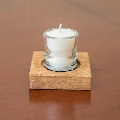 Wood and recycled glass filled candle, Believe in Joy