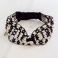Cotton headband, 'Cappuccino' - Artisan Crafted Brown and White Headband