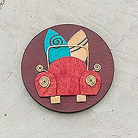 Wood magnet, 'Let's Go Surfing' - Surfing Themed Wood Magnet
