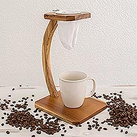 Teak wood single-serve drip coffee stand, 'Coffee Fragrance' - Single Serve Teak Drip Coffee Stand