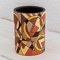 Decorative terracotta vase, 'Inspired Geometry' - Handmade Cubist-Inspired Decorative Vase