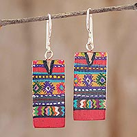 Wood dangle earrings, 'San Juan Comalapa' - Artisan Painted Wood Earrings
