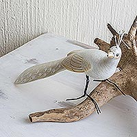 Ceramic figurine, 'Albino Indian Peafowl' - Ceramic Albino Indian Peafowl Figurine From Guatemala