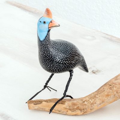 Ceramic figurine, 'Guinea Hen' - Ceramic Guinea Hen Bird For Outdoor Use From Guatemala