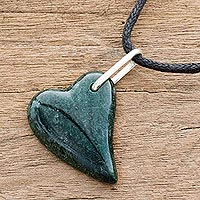 Jade pendant necklace, 'Culture of Love in Dark Green' - Dark Green Jade Heart Pendant Necklace from Guatemala