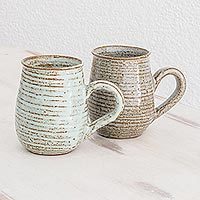 Ceramic mugs, 'Fragrant Aroma' (pair) - Pale Aqua Ceramic Mugs (Pair)