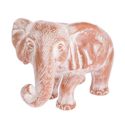 Ceramic planter, 'Rustic Elephant in Brown' - Hand Crafted Elephant Planter