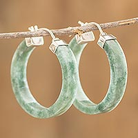 Jade hoop earrings, 'Synchronicity in Light Green' - Handmade Jade Hoop Earrings