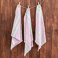 Cotton napkins, 'Traditional Taste in Lavender' (set of 6) - Pastel Striped Napkins (Set of 6)