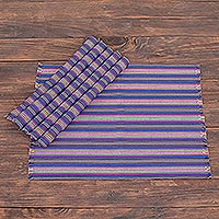 Cotton placemats, 'Solola Blue' (set of 6) - Blue Striped Placemats (Set of 6)
