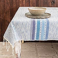 Cotton tablecloth, 'Comalapa Blues' - Blue Tablecloth