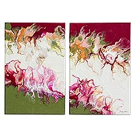 Diptych, 'Abstract Flashes' - Abstract Acrylic Pour Diptych (Pair)