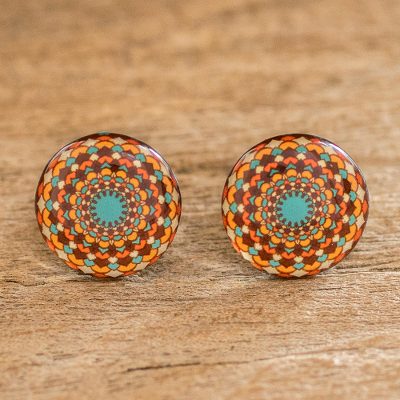Mandala button earrings, Endless Flower