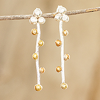 Sterling silver drop earrings, 'Ylang Ylang Fruit' - Costa Rican Brass Accent Sterling Silver Drop Earrings
