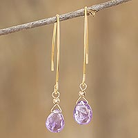 Gold plated dangle earrings, 'Lavender Raindrops' - Purple Cubic Zirconia Raindrop  Earrings from Costa Rica