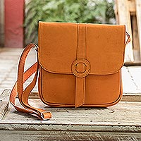 Leather shoulder bag, 'Sweet Combination' - Handcrafted Orange Leather Shoulder Bag