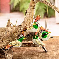 Ceramic ornaments, 'Rufous-Crested Coquette' (set of 4) - Hummingbird Ceramic Ornaments (Set of 4)