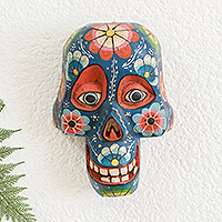 Wood mask, 'Always Remember Me' - Hand Painted Colorful Skull Wall Mask from Guatemala