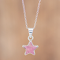 Rhodonite pendant necklace, 'Lone Star in Pink' - Star Necklace with Rhodonite