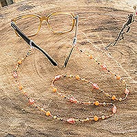 Beaded eyeglass lanyard, 'Sololá Fiesta in Orange' - Artisan Crafted Eyeglass Lanyard