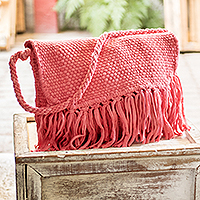 Cotton blend shoulder bag, 'Cartago Pink' - Handwoven Eco Friendly Pink Shoulder Bag from Costa Rica