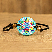 Wood pendant bracelet, 'Essential Life in Turquoise' - Hand-Painted Pendant Bracelet