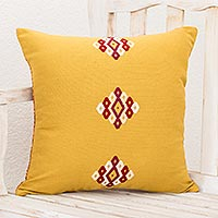 Cotton cushion cover, 'Rhomboid Diamond' - Mustard Colored Cotton Throw Pillow Cover From Guatemala
