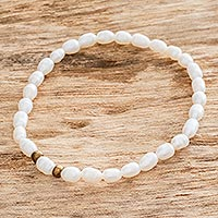 Cultured pearl beaded stretch bracelet, 'Refined Nature' - Artisan Crafted Cultured Pearl Bracelet