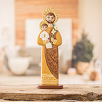Cedar sculpture, 'Joseph and Jesus' - Cedar Wood Carved Image of Joseph and Jesus from Nicaragua