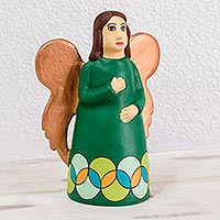 Ceramic sculpture, 'Green Angel of Peace' - Hand Painted Green Robed Ceramic Angel Figure from Nicaragua