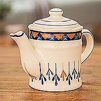 Ceramic coffeepot, 'Antigua Breeze' - Ceramic Hand Painted Coffeepot with Geometric Design
