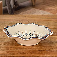 Ceramic fruit bowl, 'Antigua Breeze' - Ceramic Hand-Painted Fruit Bowl with Geometric Design