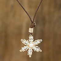 Cultured pearl pendant necklace, 'Delicate Star' - Star=Shaped Pendant Necklace with Cultured Pearl