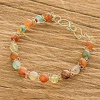 Agate beaded bracelet, 'Desert Sea' - Beach Colored Agate-Beaded Bracelet with Green Touches