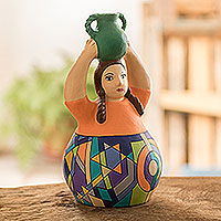 Ceramic sculpture, 'Feminine Strength' - Handcrafted Ceramic Statuette from Nicaragua