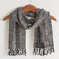 Rayon scarf, 'Monochromatic Elegance' - Black and White Rayon Scarf