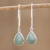 Jade dangle earrings, 'Maya Fortune in Light Green' - Handcrafted Guatemalan Jade Earrings