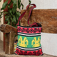 Crocheted shoulder bag, 'Red and Green Custom' - Red and Green Crocheted Shoulder Bag from Guatemala