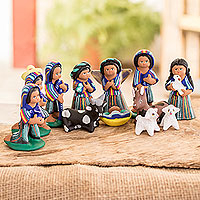 Ceramic nativity scene, 'Christmas in Santa Maria' (12 pieces) - 12 Piece Ceramic Nativity Scene in Apparel from Santa Maria