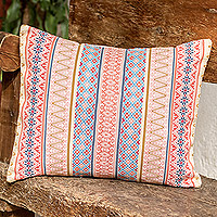Cotton cushion cover, 'Striped Strawberry' - Handloomed Strawberry Cotton Cushion Cover from Guatemala