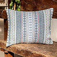 Cotton cushion cover, 'Striped Reef' - Handloomed Blue Striped Cotton Cushion Cover from Guatemala