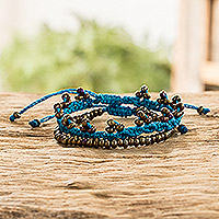 Beaded macrame bracelets, 'Sky Blue Joy' (pair) - Pair of Beaded Macrame Bracelets Handmade in Guatemala