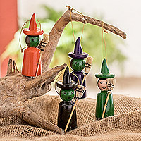 Reclaimed wood ornaments, 'Halloween' (set of 4) - Reclaimed Wooden Ornaments from Guatemala (Set of 4)