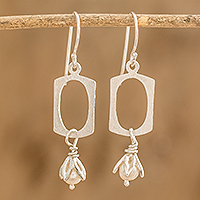 Cultured pearl dangle earrings, 'Pearl Awakening' - Cultured Pearl and 925 Sterling Silver Dangle Earrings