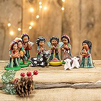 Ceramic nativity scene, 'Christmas in San Antonio' (12 pieces) - Ceramic Nativity Scene Handcrafted in Guatemalan (12 Pieces)