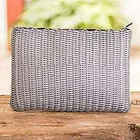 Handwoven toiletry bag, 'Travel in Grey' - Recycled Vinyl Cord Grey Toiletry Bag Handwoven in Guatemala